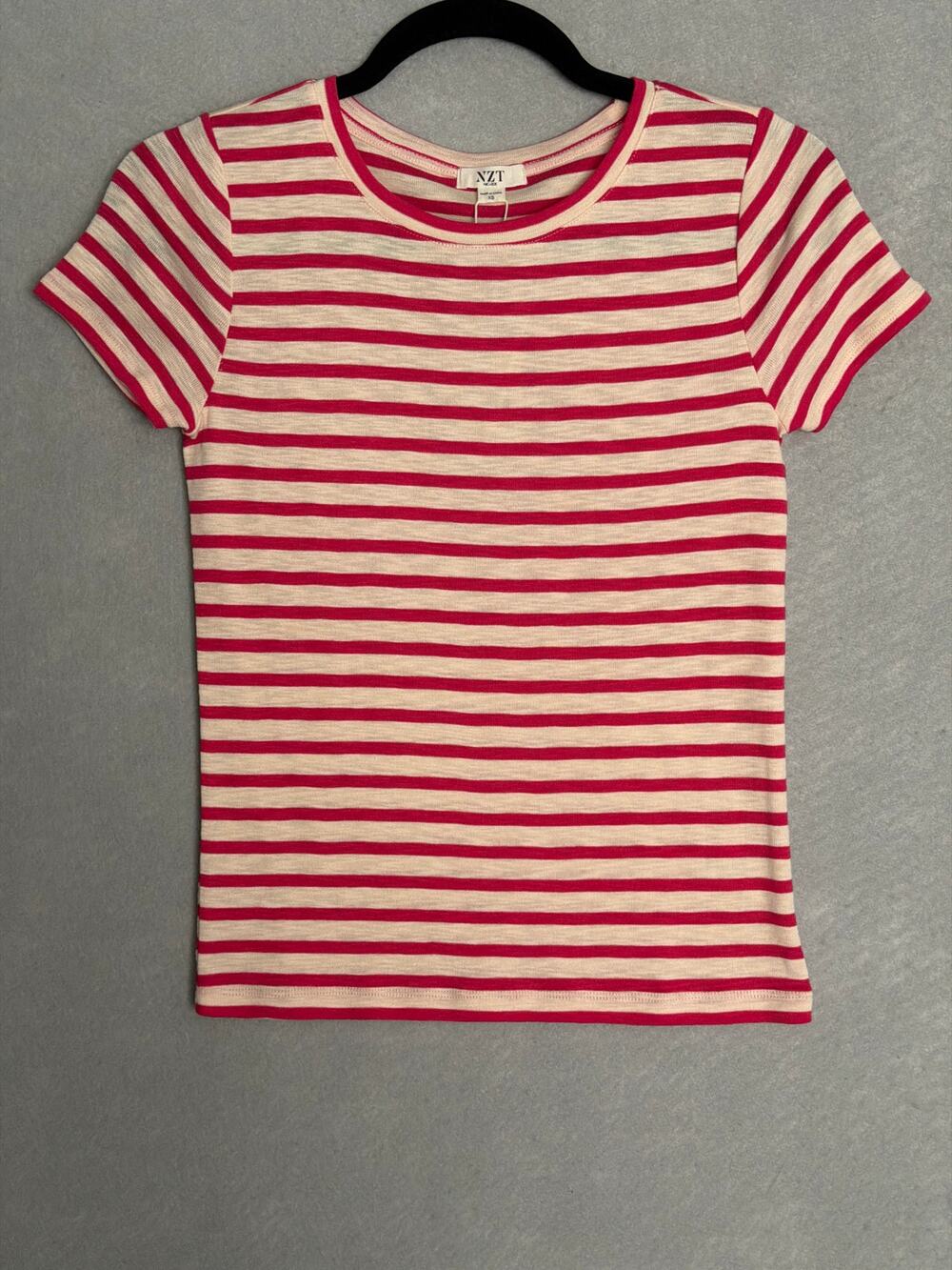 NZT Nic+Zoe Crew Neck T-Shirt Stripe Short Sleeve Red Women's X-Small NEW